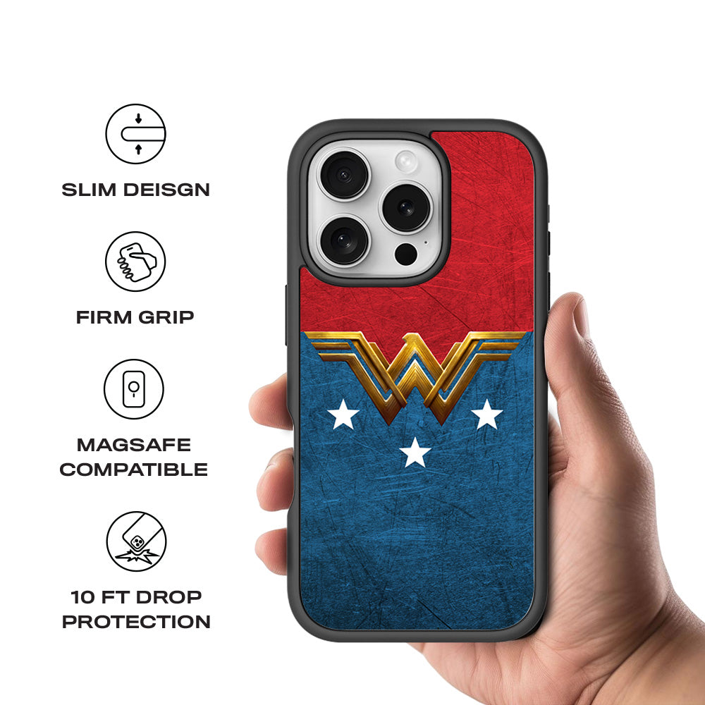 Wonder Woman Comic 3D Skin with Shockguard Armour Magsafe Case for Apple iPhone 16 Pro Max