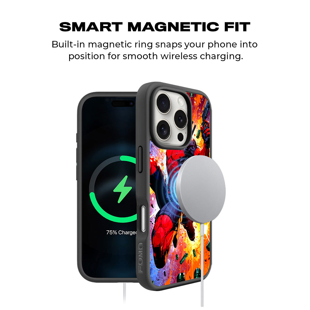Deadpool Crimson Comics 3D Skin with Shockguard Armour Magsafe Case for Apple iPhone 16 Pro