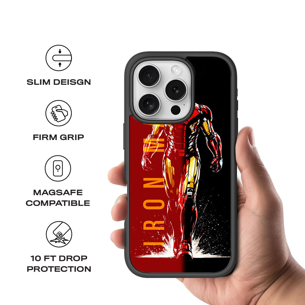 Iron Man Retro Beat Comics 3D Skin with Shockguard Armour Magsafe Case for Apple iPhone 16 Pro