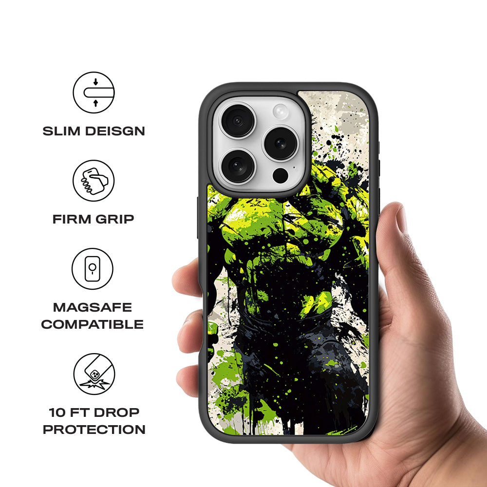 Savage Hulk Splash Comics 3D Skin with Shockguard Armour Magsafe Case for Apple iPhone 16 Pro Max