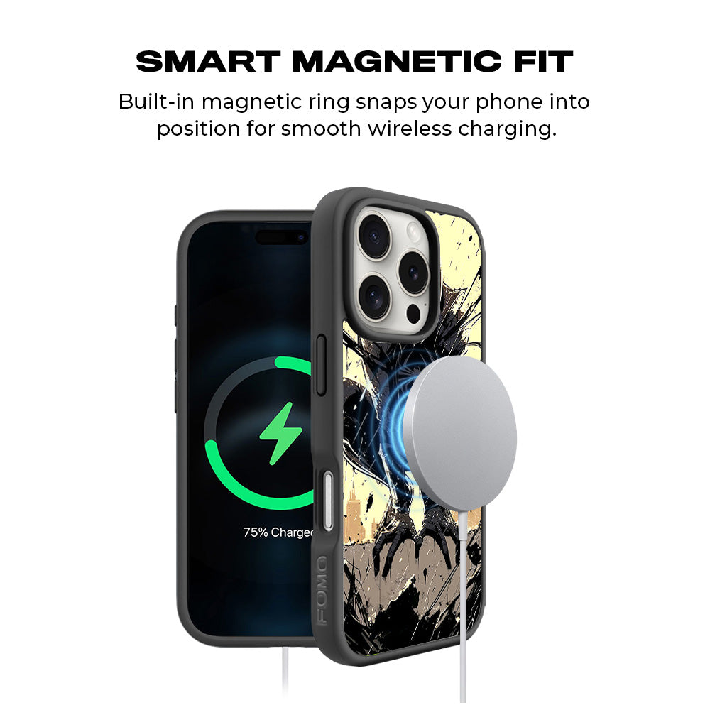 The Venomous Shadow in Black Silence Comics 3D Skin with Shockguard Armour Magsafe Case for Apple iPhone 16 Pro