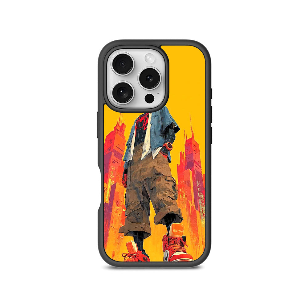 nto the Spider-Verse: Neon Skyline Hero Comics 3D Skin with Shockguard Armour Magsafe Case for Apple iPhone 16 Pro