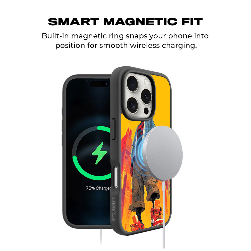 nto the Spider-Verse: Neon Skyline Hero Comics 3D Skin with Shockguard Armour Magsafe Case for Apple iPhone 16 Pro