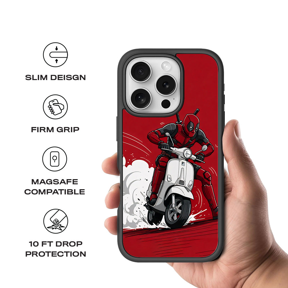 Deadpool Ride 3D Skin with Shockguard Armour Magsafe Case for Apple iPhone 16 Pro