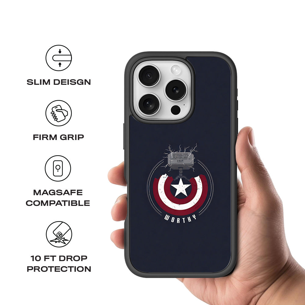 Captain America's Worthy Shield 3D Skin with Shockguard Armour Magsafe Case for Apple iPhone 16 Pro