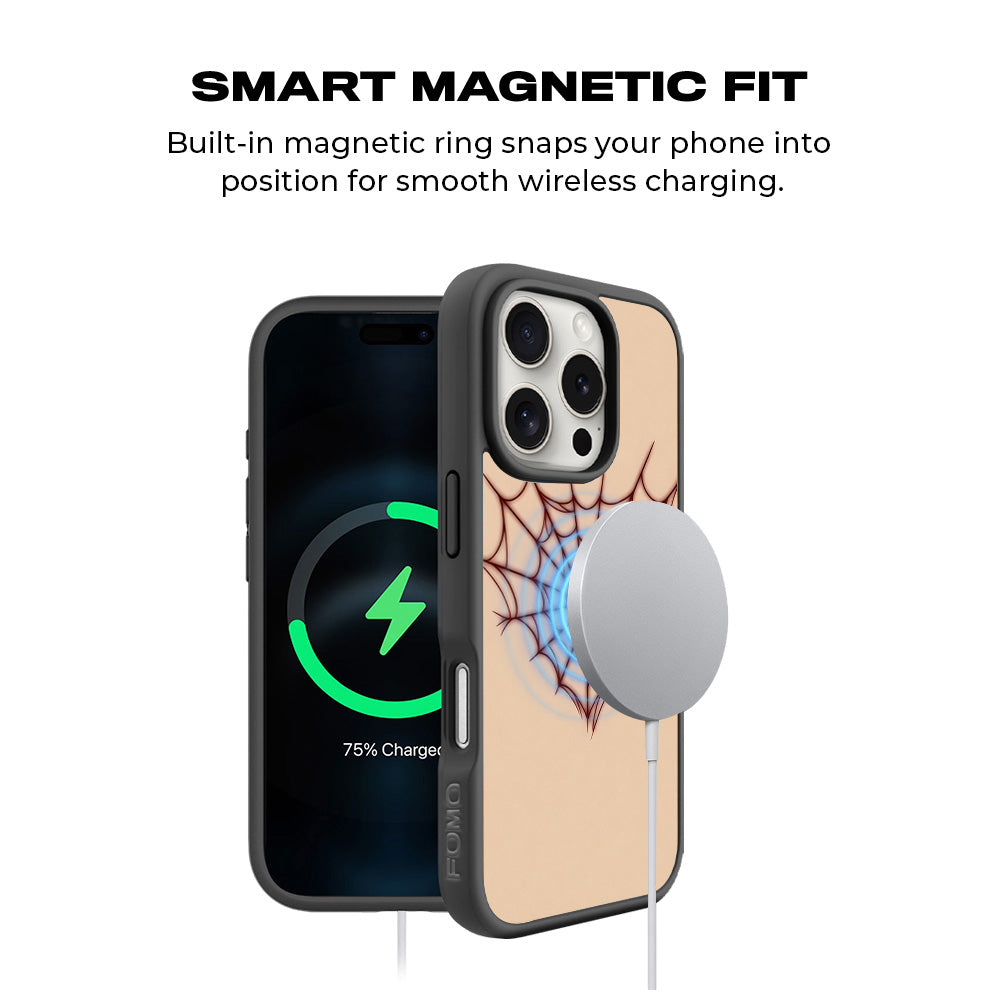 Spider Web Heart 3D Skin with Shockguard Armour Magsafe Case for Apple iPhone 16 Pro