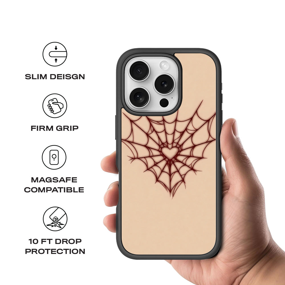 Spider Web Heart 3D Skin with Shockguard Armour Magsafe Case for Apple iPhone 16 Pro