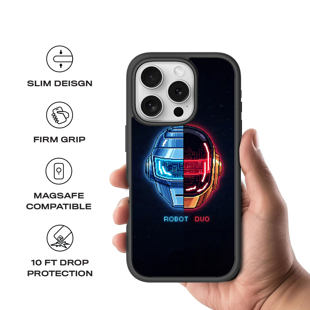 Robot Duo 3D Skin with Shockguard Armour Magsafe Case for Apple iPhone 16 Pro