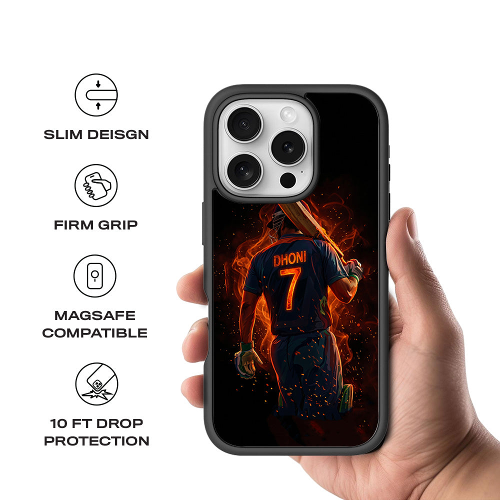 MS Dhoni Inferno Seven Cricket Sports 3D Skin with Shockguard Armour Magsafe Case for Apple iPhone 16 Pro Max