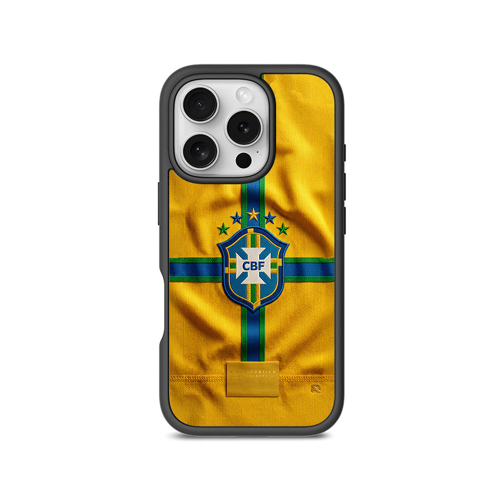 Brazil Football Crest Sports 3D Skin with Shockguard Armour Magsafe Case for Apple iPhone 16 Pro Max