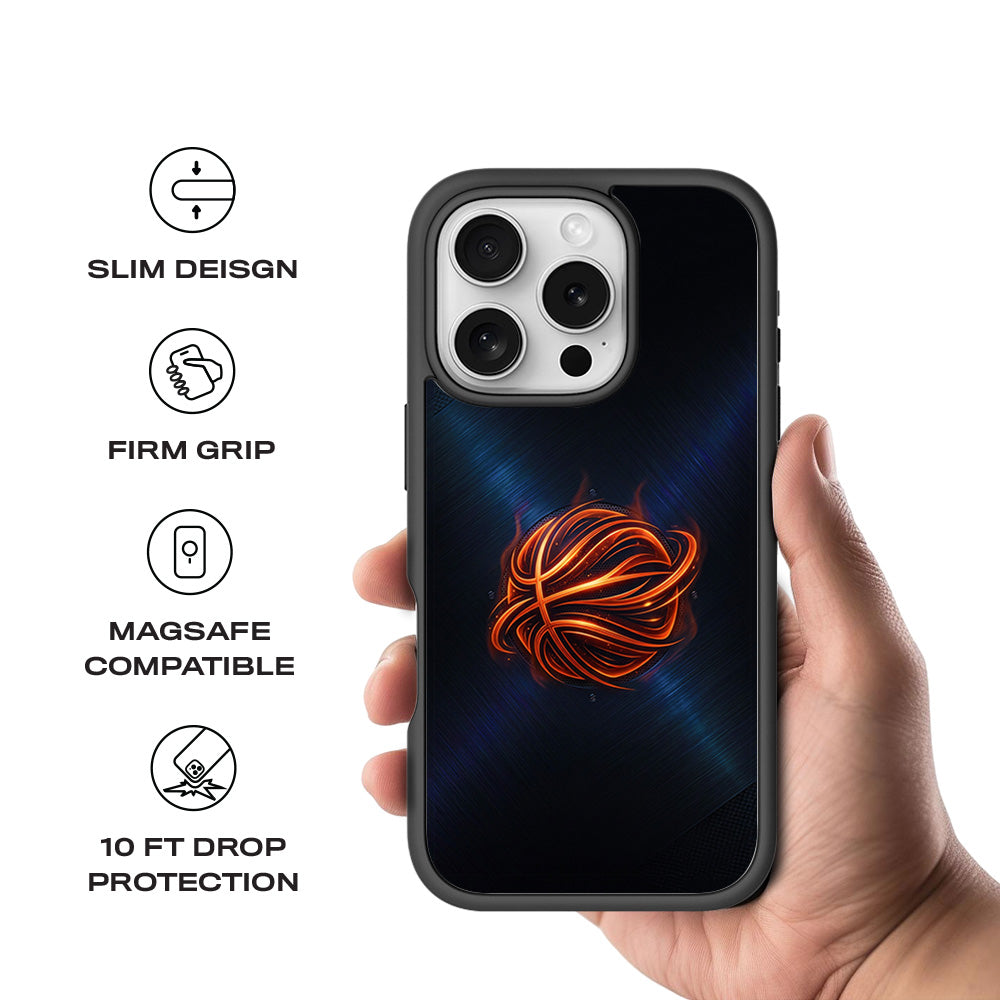 Basketball Inferno Sports 3D Skin with Shockguard Armour Magsafe Case for Apple iPhone 16 Pro Max