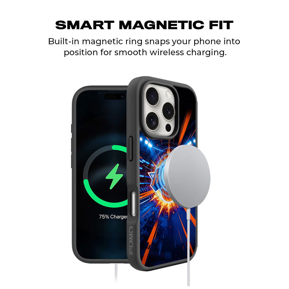 New York Knicks Arena Burst Sports 3D Skin with Shockguard Armour Magsafe Case for Apple iPhone 16 Pro