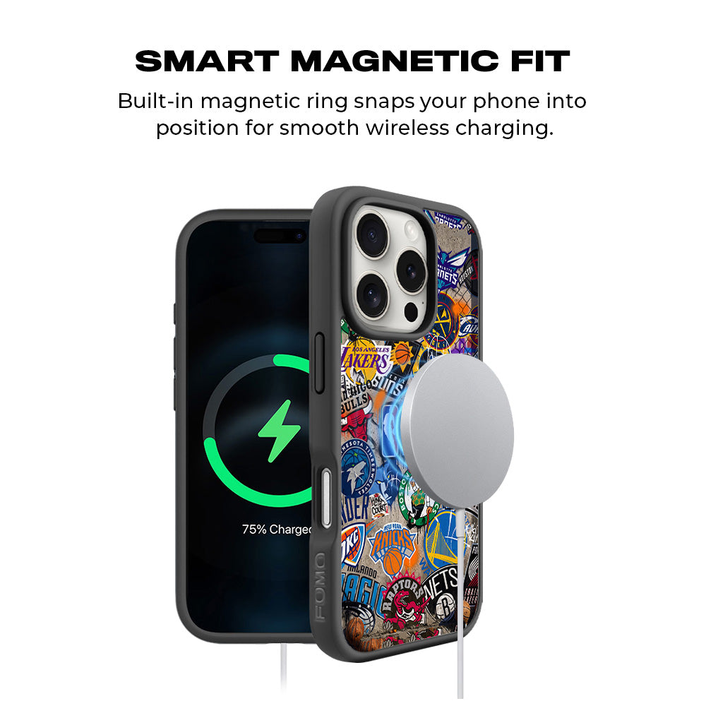 NBA Sticker Style Sports 3D Skin with Shockguard Armour Magsafe Case for Apple iPhone 16 Pro
