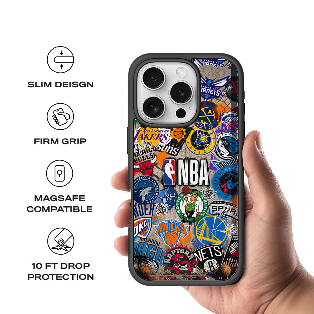 NBA Sticker Style Sports 3D Skin with Shockguard Armour Magsafe Case for Apple iPhone 16 Pro