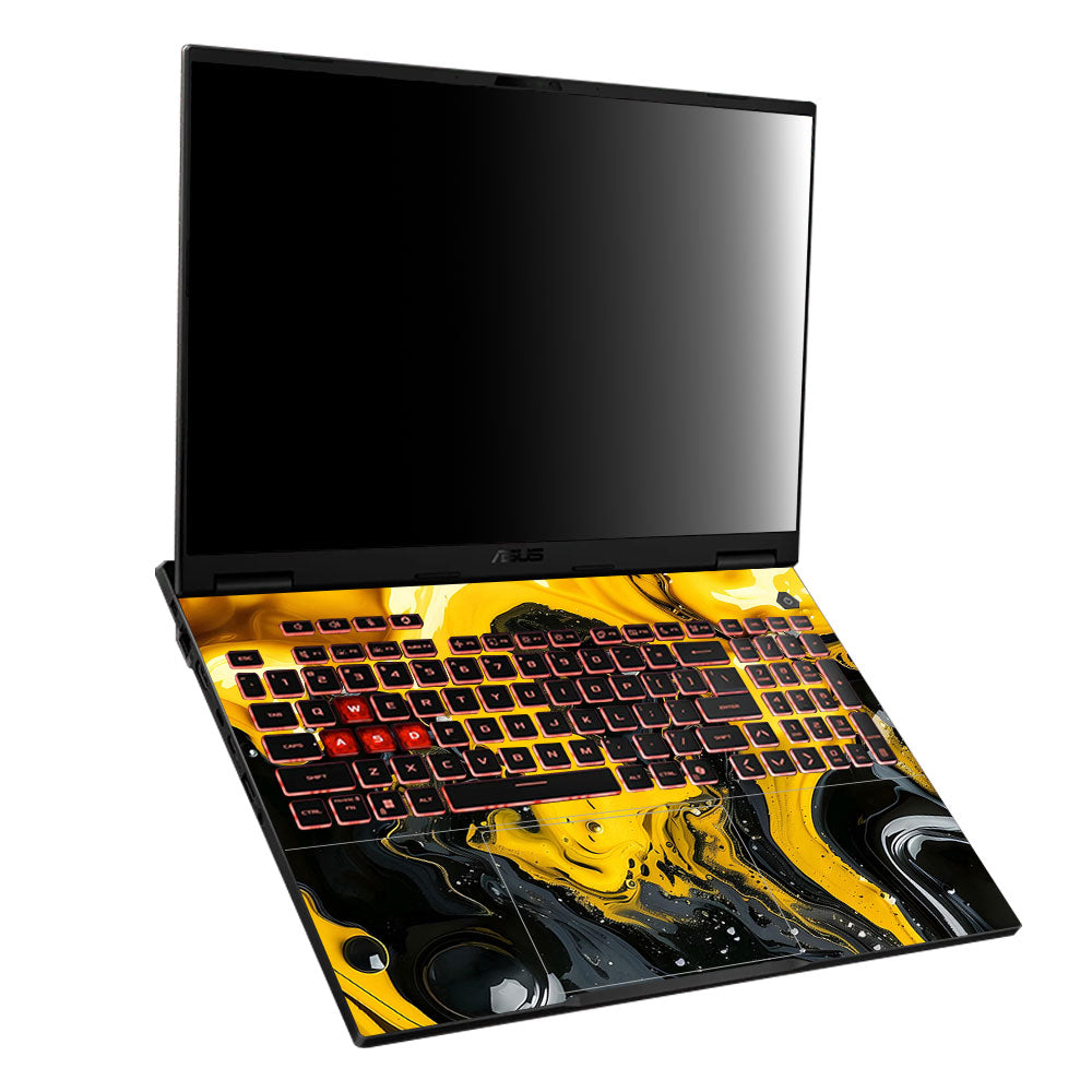 Yellow and Black Paint Swirls Asus TUF Gaming A16 2025 Laptop Skin
