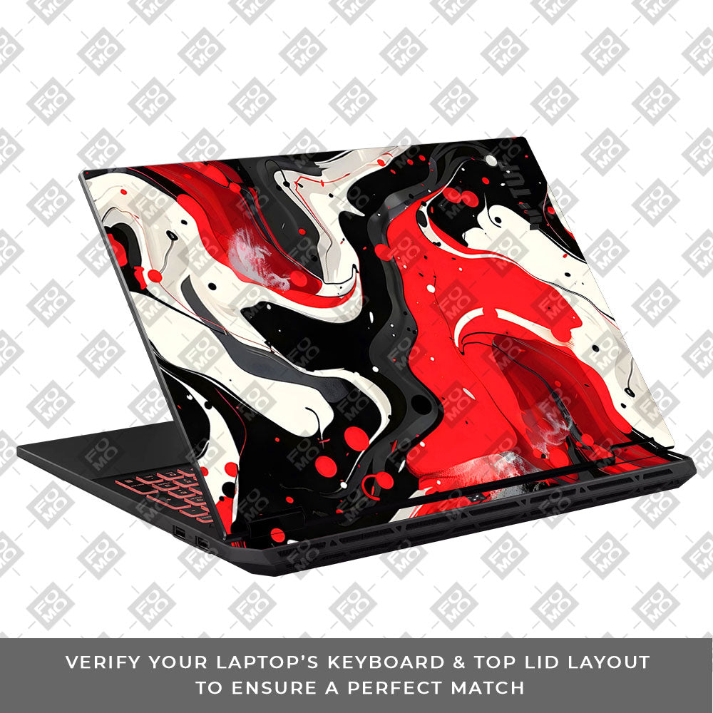 Red and White Paint Swirls Asus TUF Gaming A16 2025 Laptop Skin