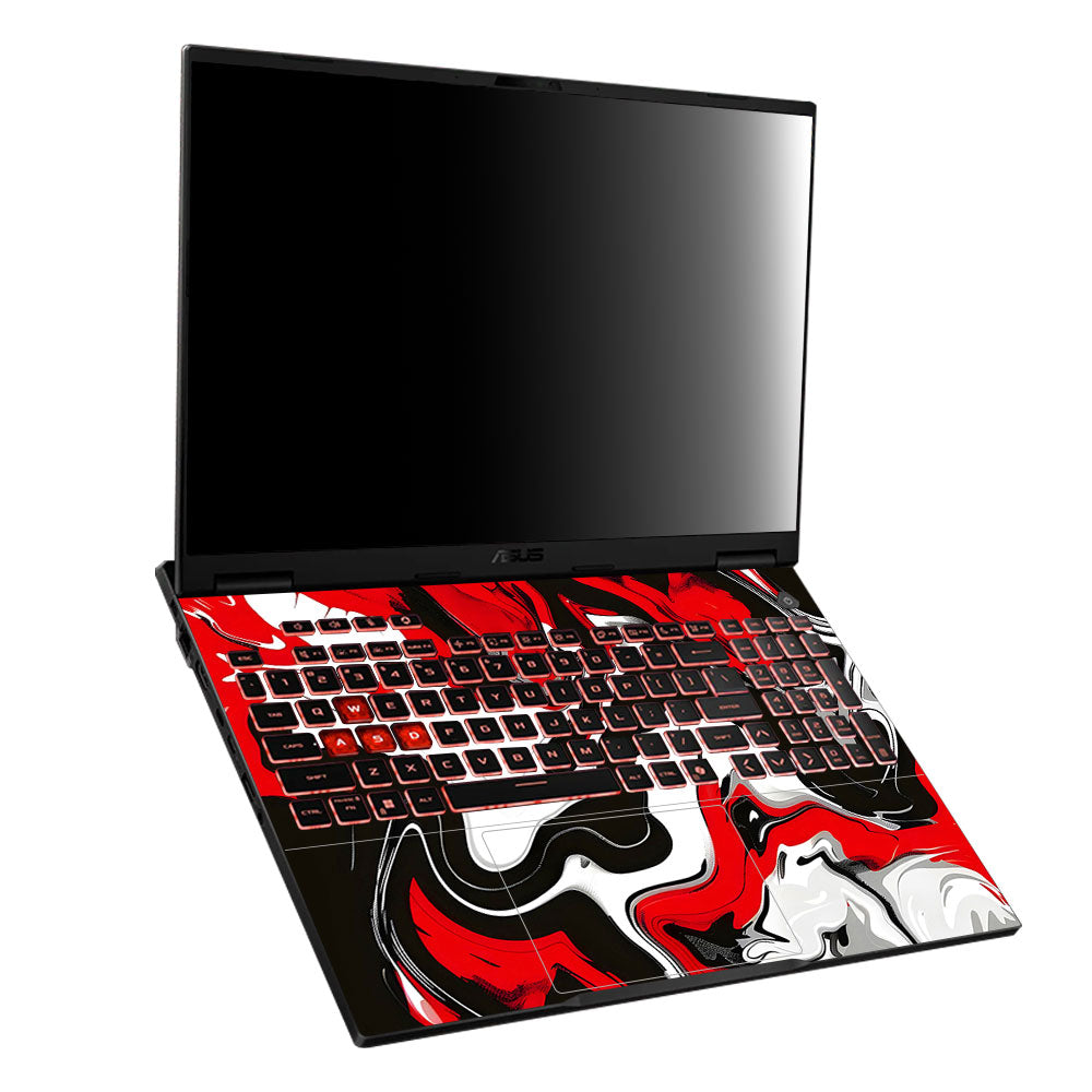 Red and White Marble Asus TUF Gaming A16 2025 Laptop Skin