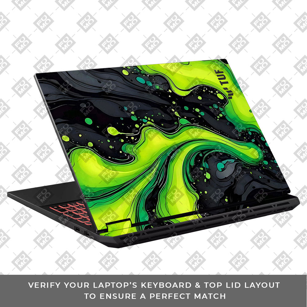 Neon Green Paint Swirls Asus TUF Gaming A16 2025 Laptop Skin