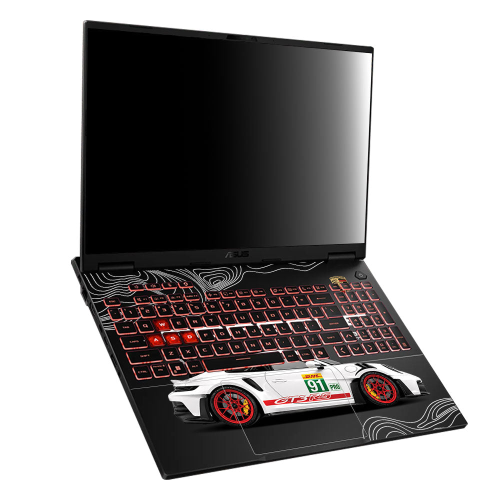 Transparent Porsche GT3 RS Power Asus TUF Gaming A16 2025 Laptop Skin