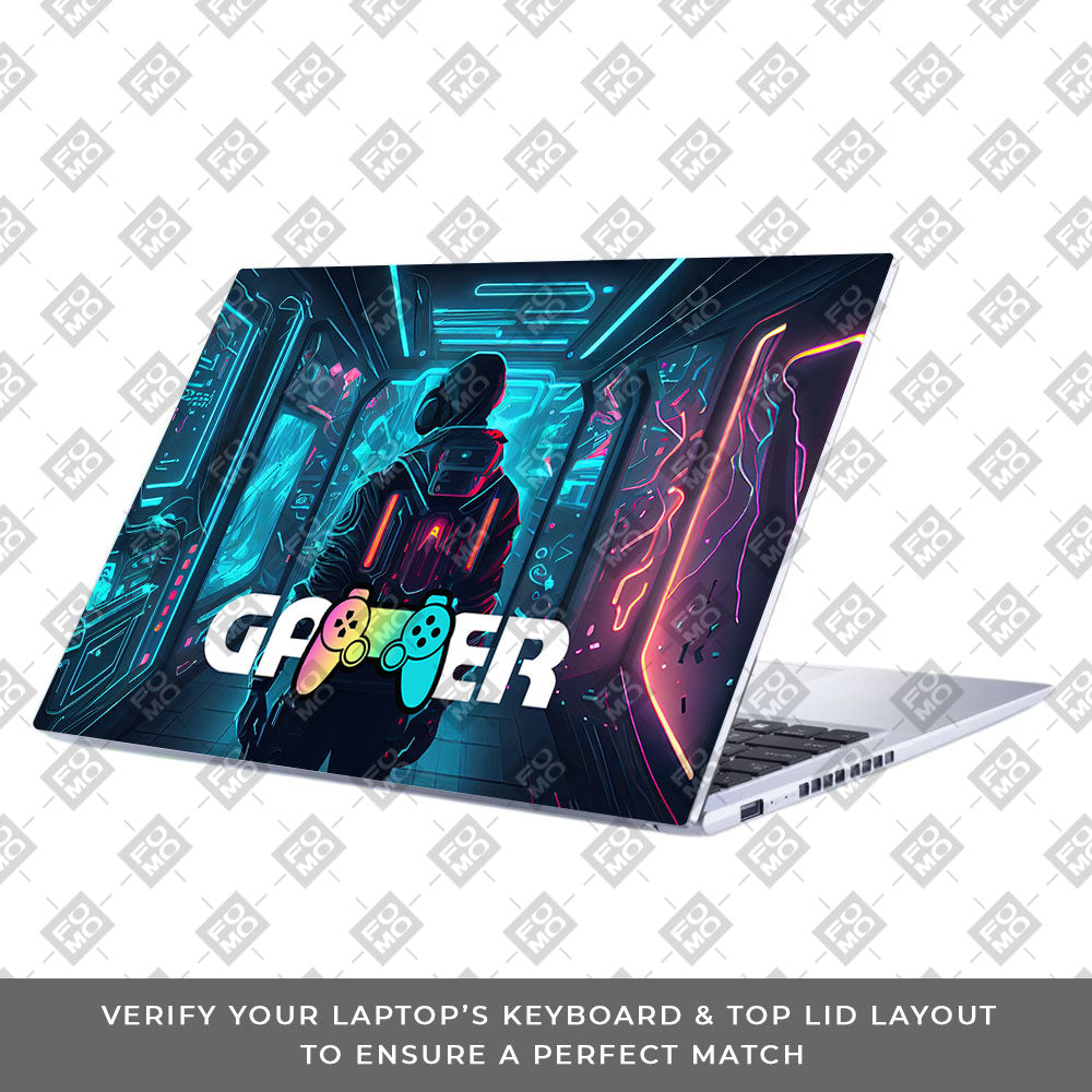 Gamer in Glowing Background Gaming Asus Vivobook 15 X1502VA Laptop Skin