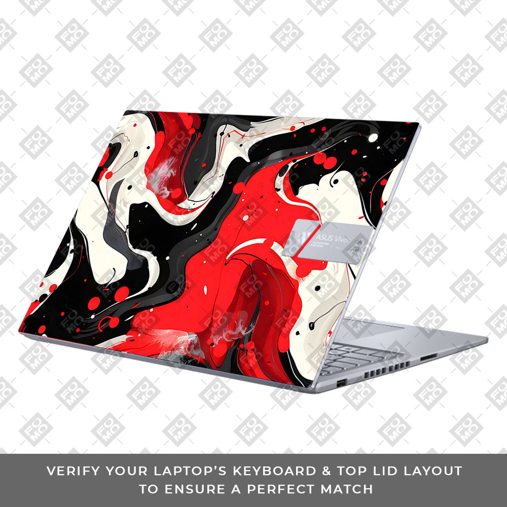 Red and White Paint Swirls Asus VivoBook 16X K3605 Laptop Skin