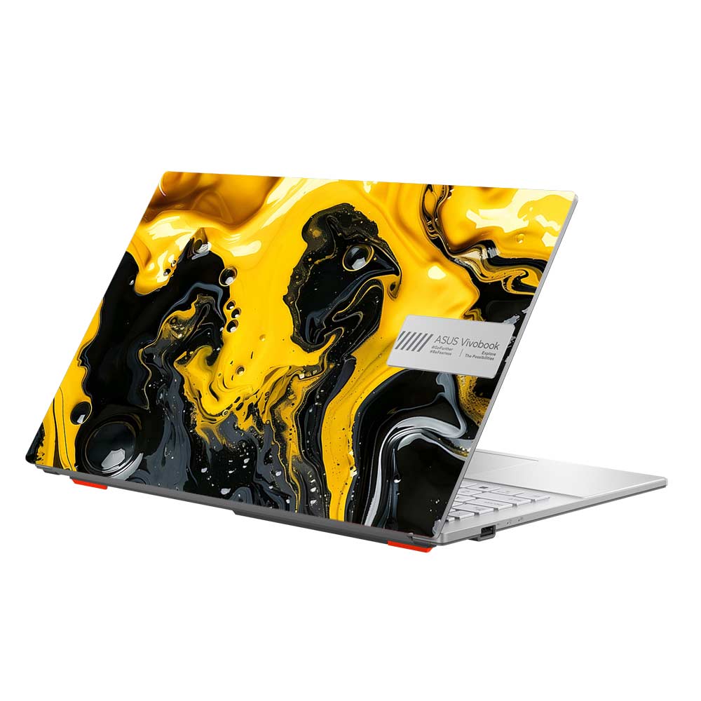Yellow and Black Paint Swirls Asus Vivobook Go 15 E1504G Laptop Skin
