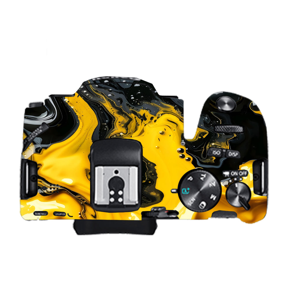 Yellow and Black Paint Swirls Canon EOS 200D II Camera Skins