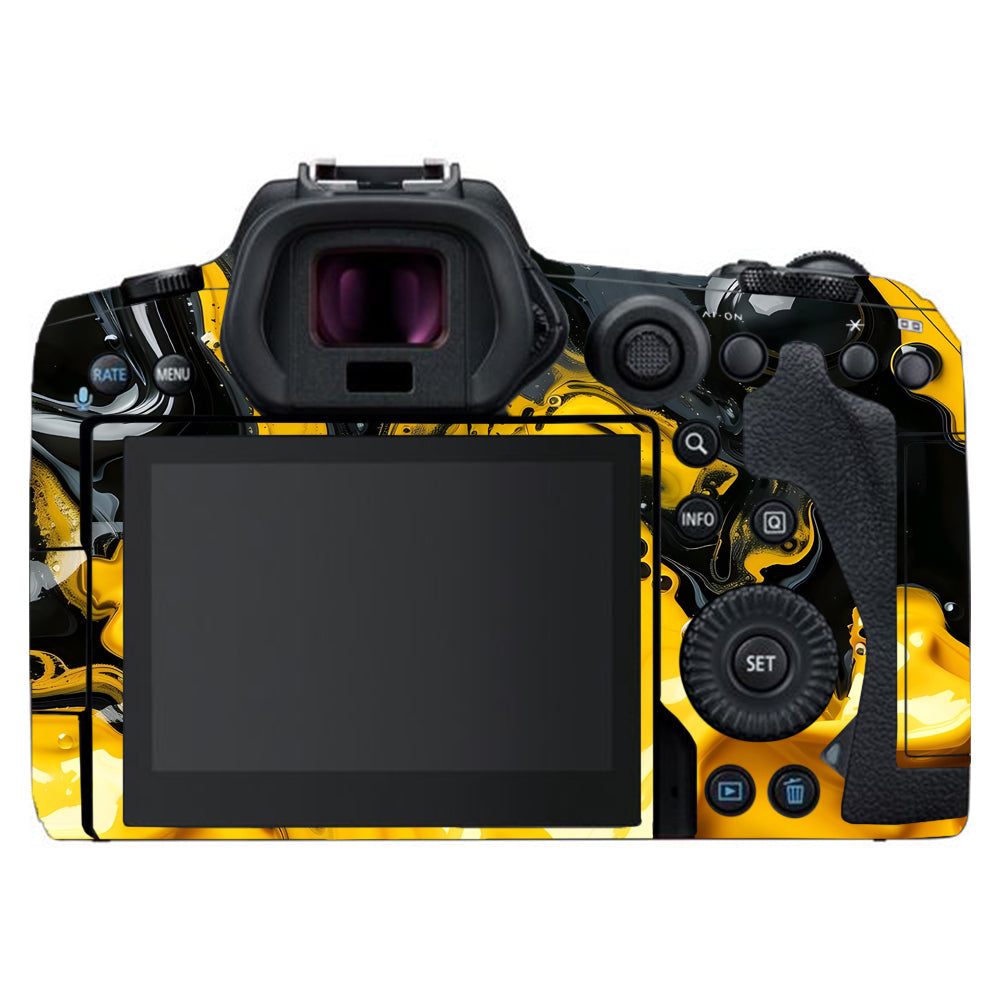 Yellow and Black Paint Swirls Canon EOS R5 Camera Skins