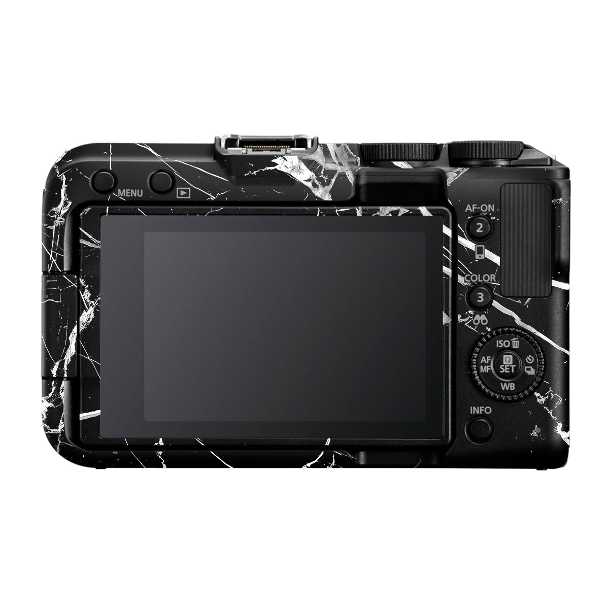 White Veins on Black Canon EOS R50V Camera Skin