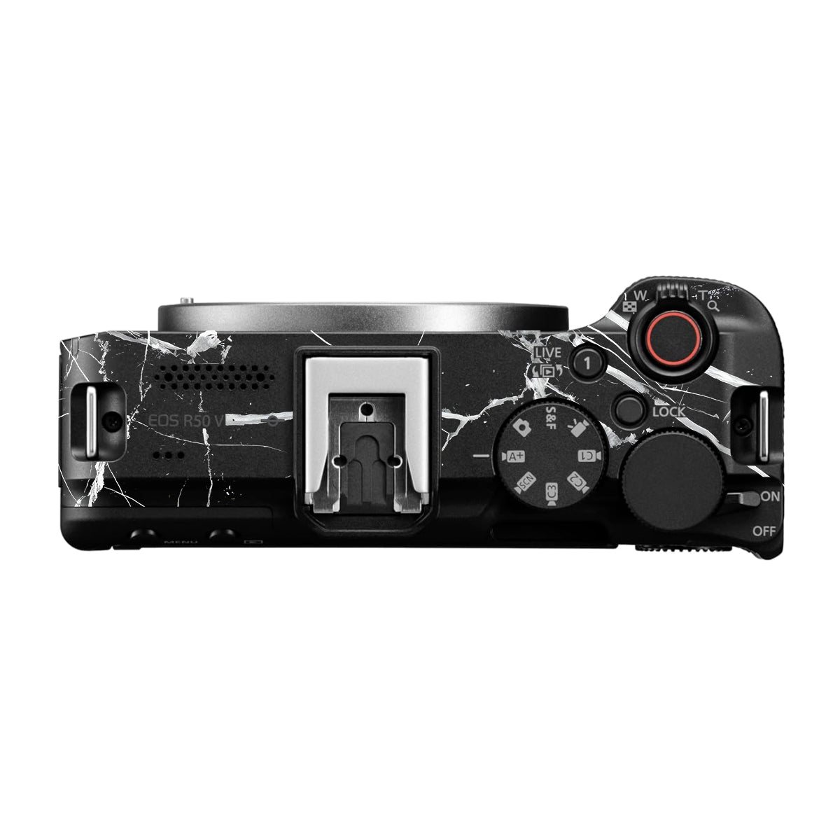 White Veins on Black Canon EOS R50V Camera Skin