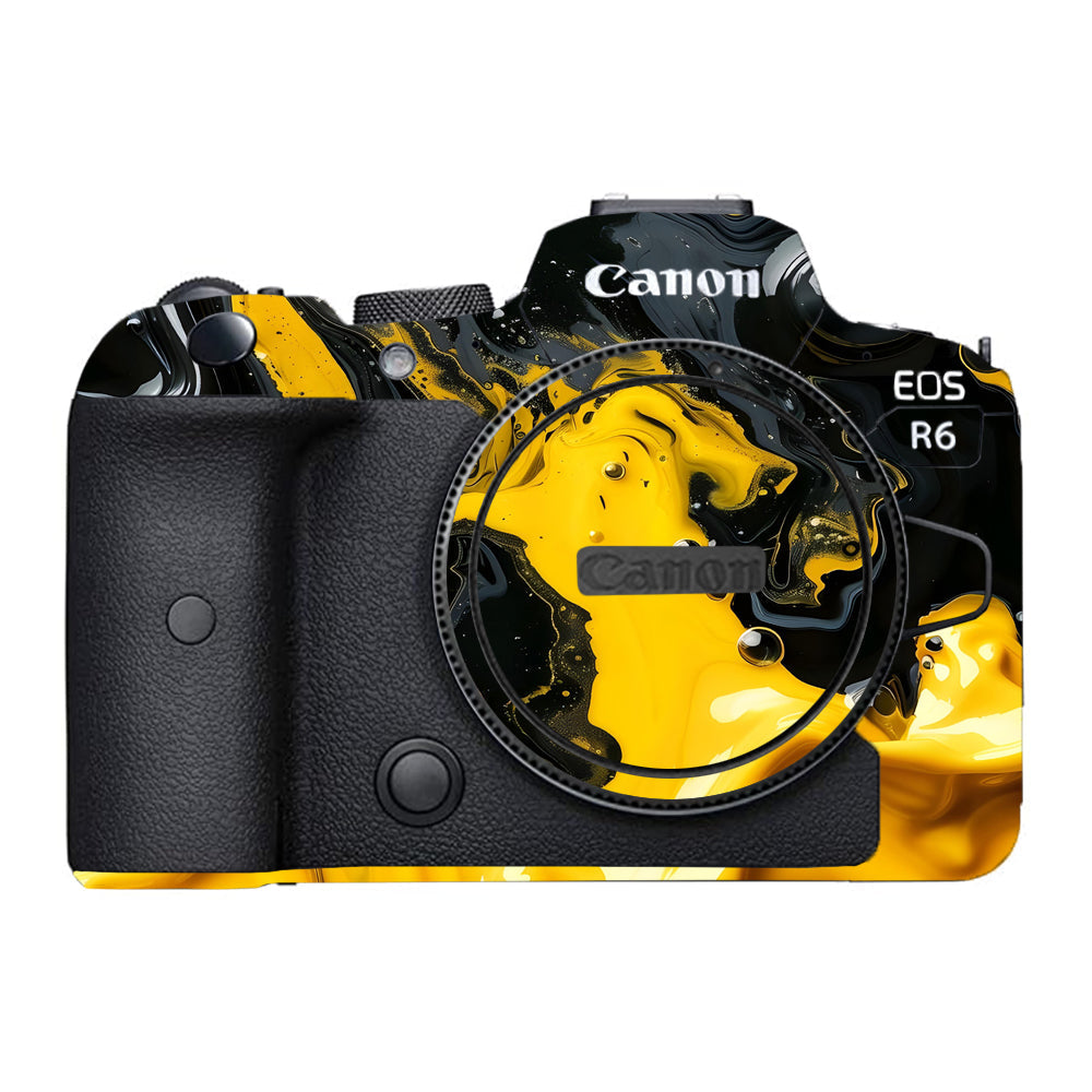 Yellow and Black Paint Swirls Canon EOS R6 Mark I Camera Skins