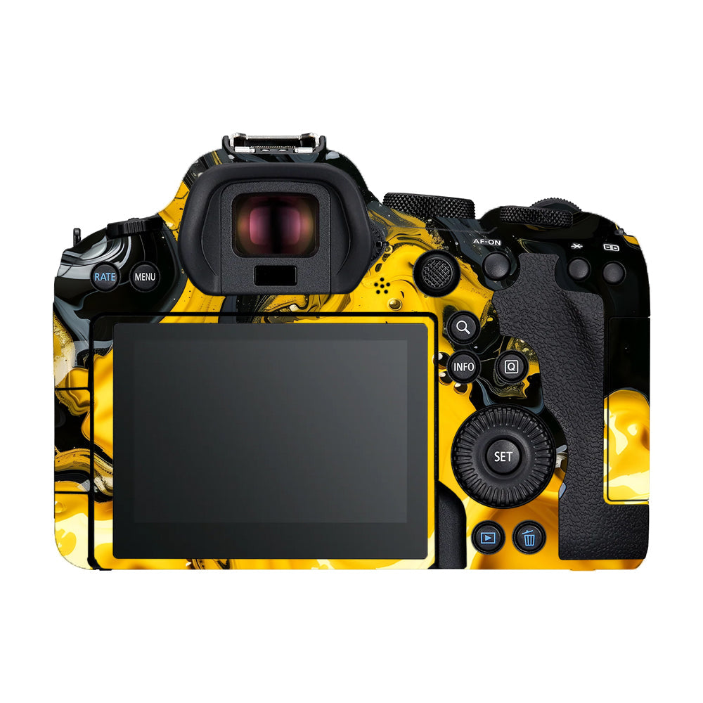 Yellow and Black Paint Swirls Canon EOS R6 Mark II Camera Skins