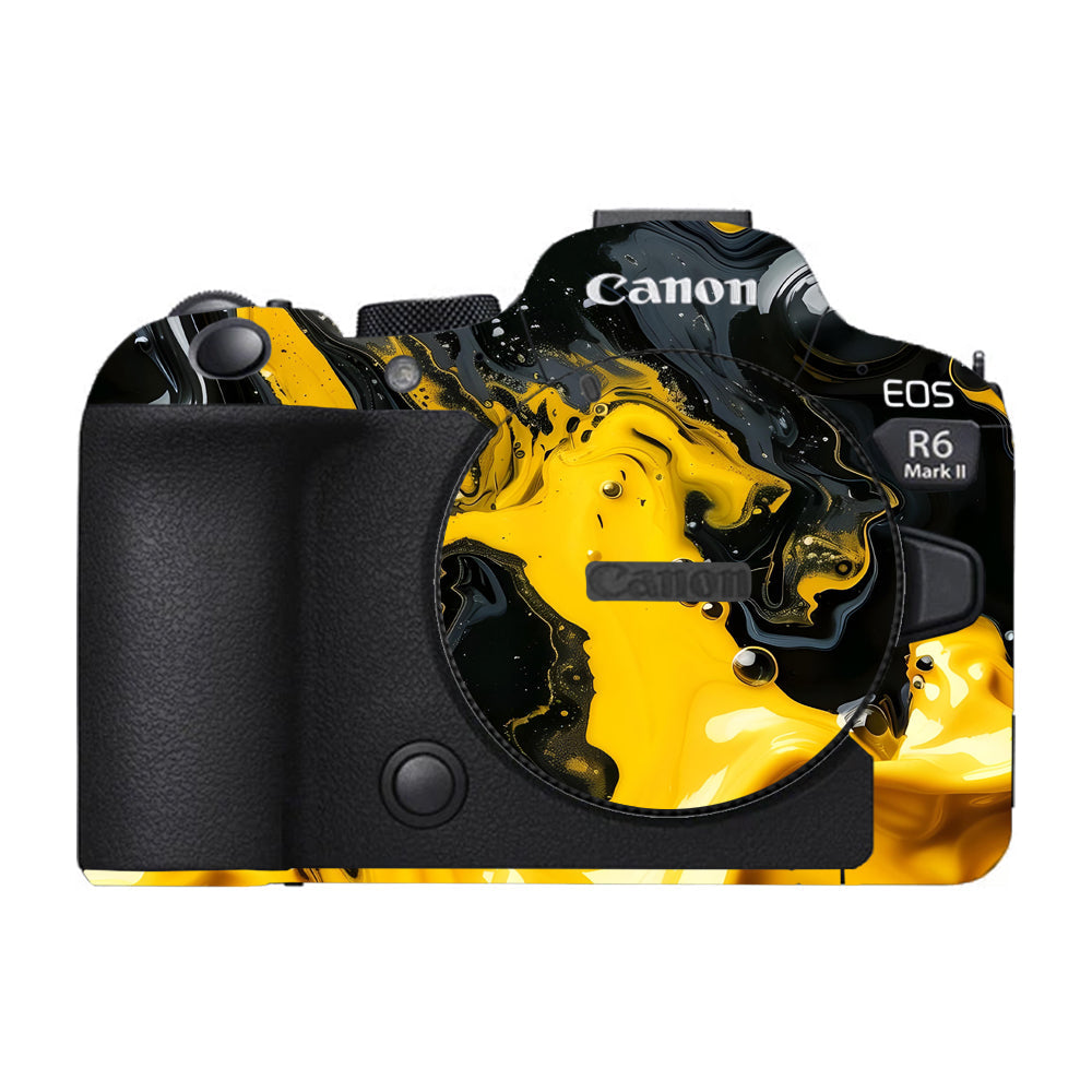 Yellow and Black Paint Swirls Canon EOS R6 Mark II Camera Skins