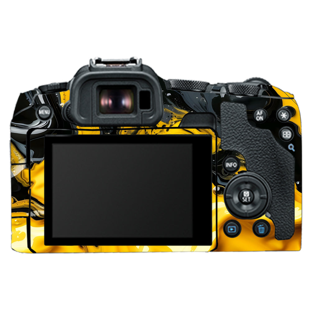 Yellow and Black Paint Swirls Canon EOS R8 Camera Skins