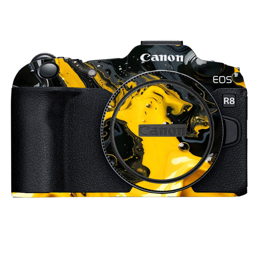 Yellow and Black Paint Swirls Canon EOS R8 Camera Skins