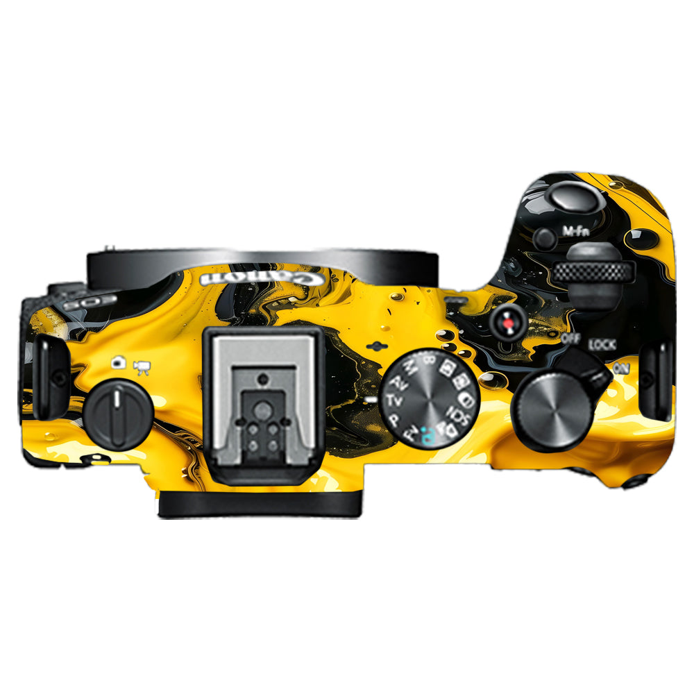 Yellow and Black Paint Swirls Canon EOS R8 Camera Skins