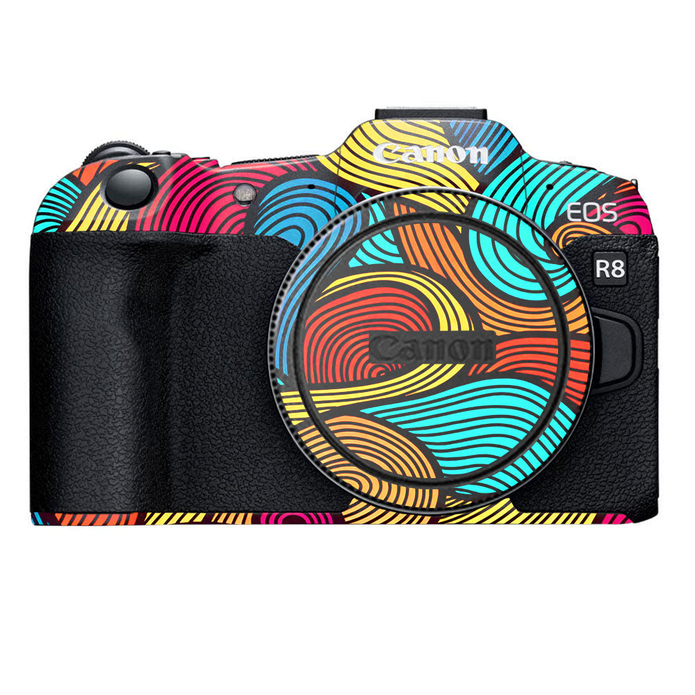 Retro Colorful Doodle Art Pattern Canon EOS R8 Camera Skin