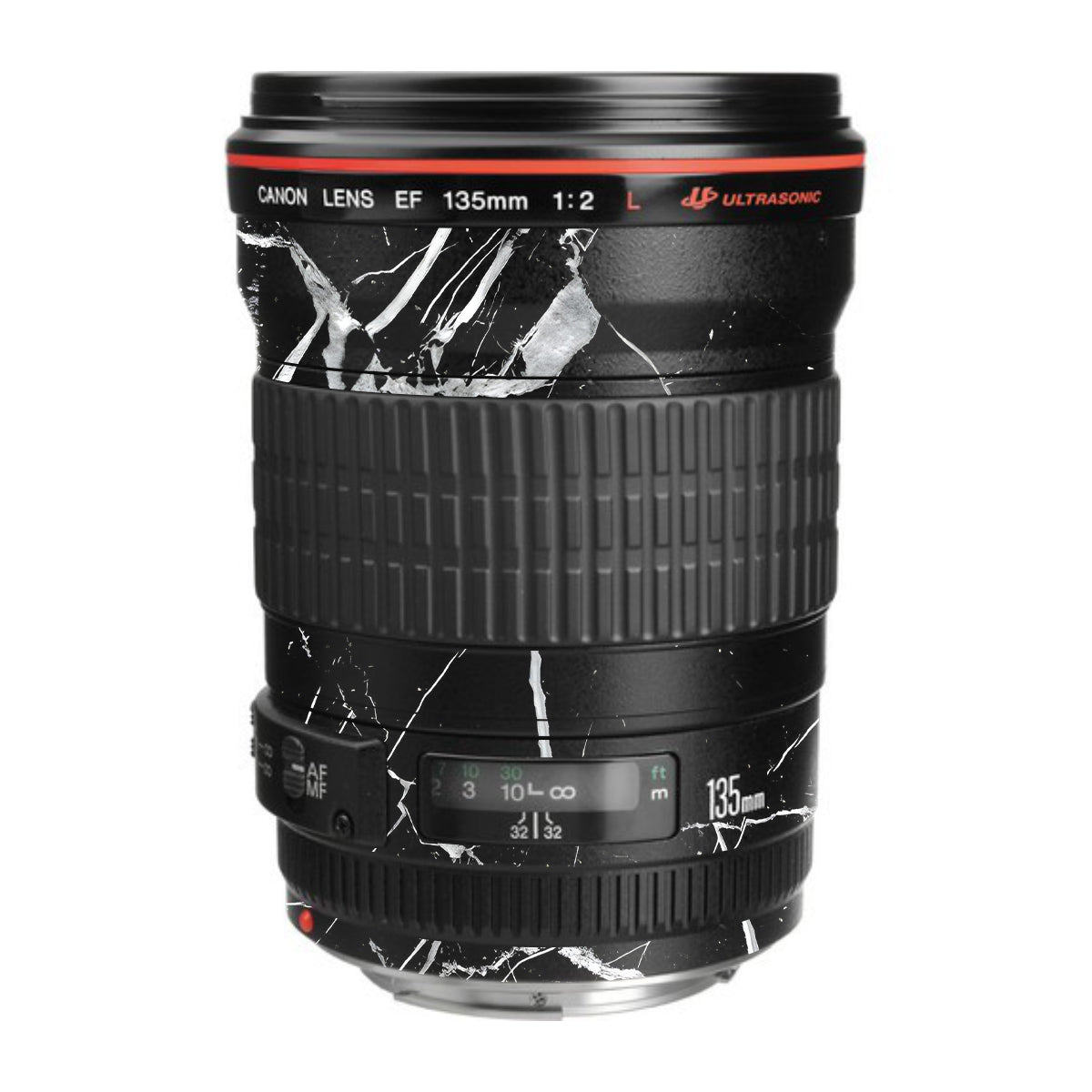 White Veins on Black Canon EF 135mm F/2L USM Camera Lens Skin