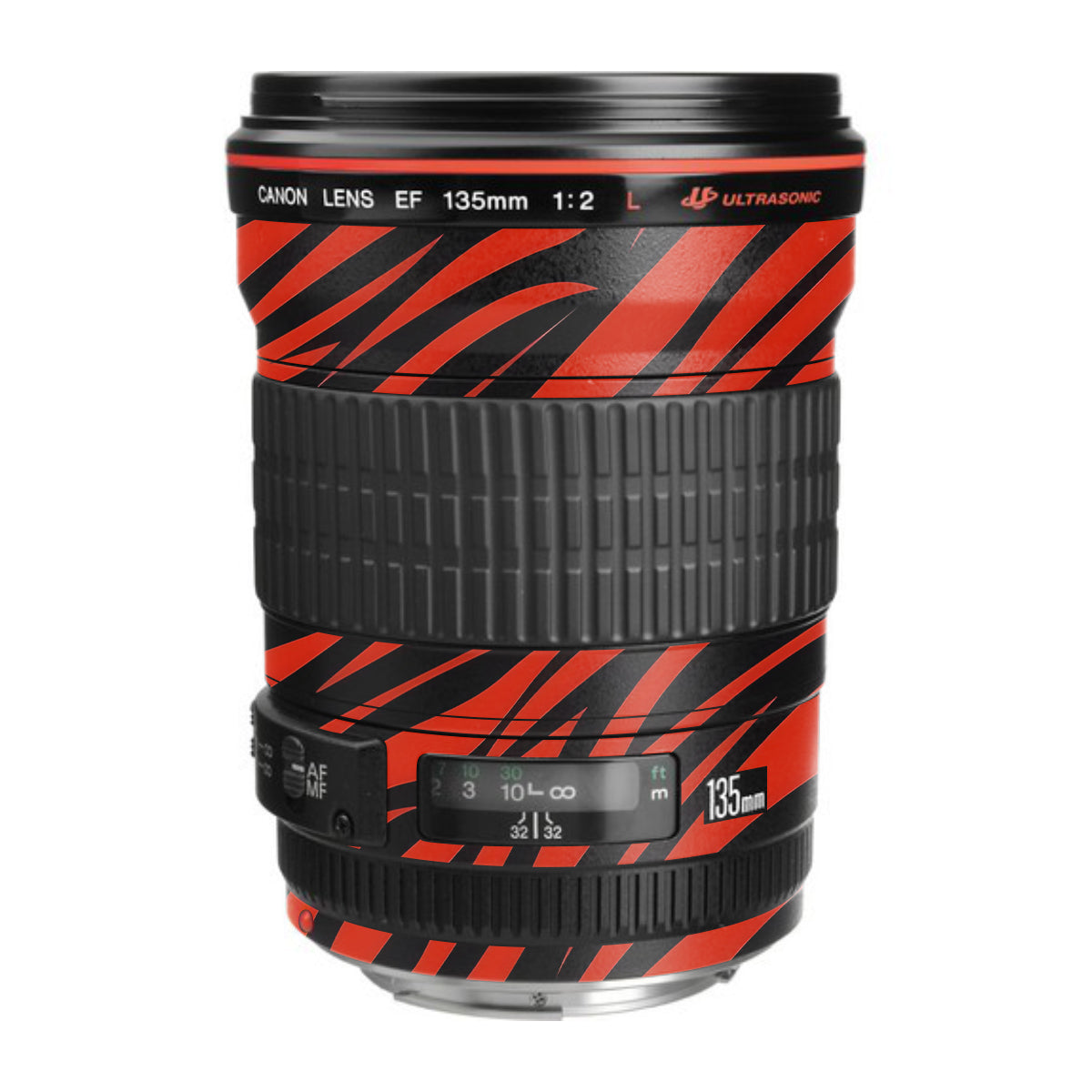 Red and Black Stripes Canon EF 135mm F/2L USM Camera Lens Skin