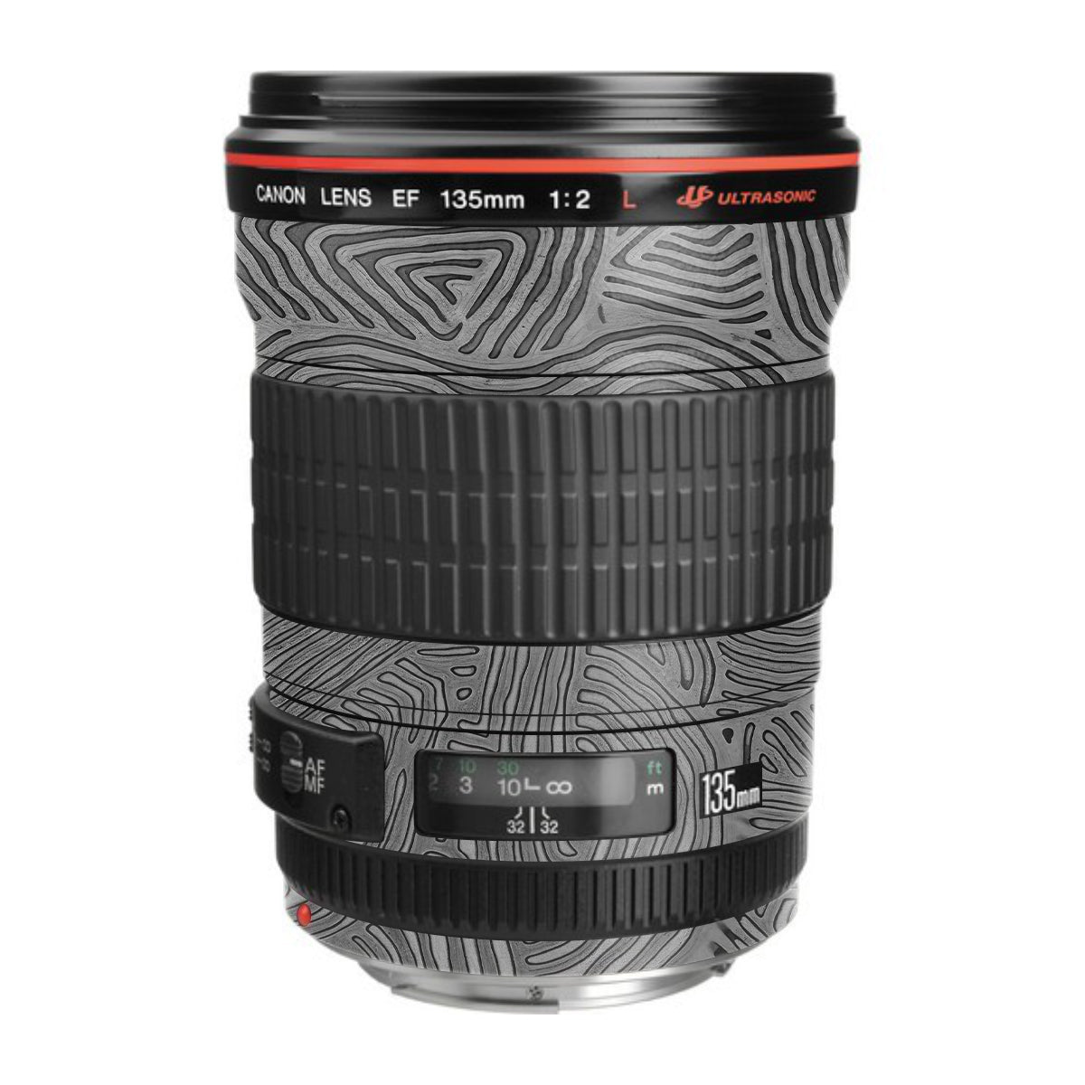 Monochrome Line Maze Canon EF 135mm F/2L USM Camera Lens Skin