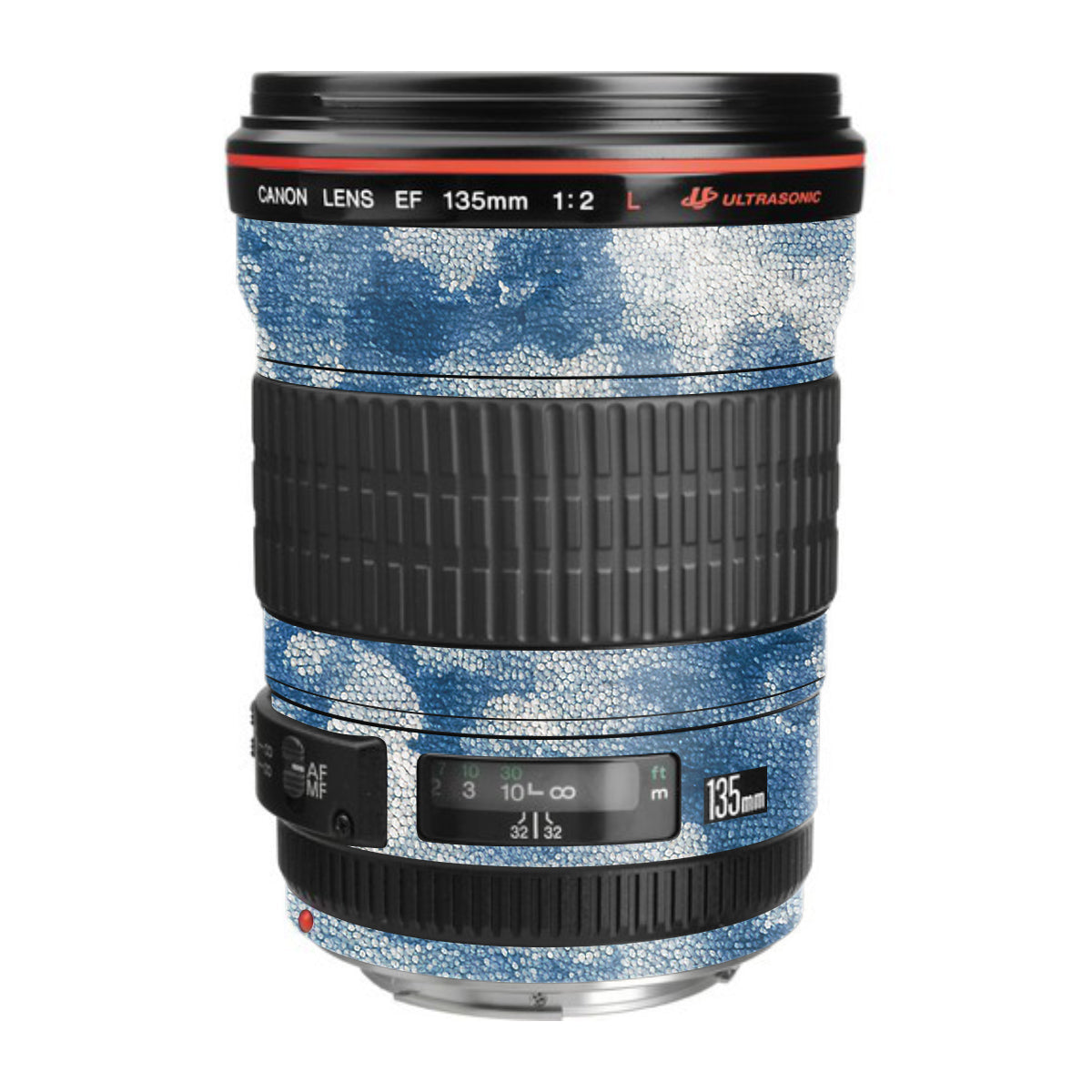 Blue Watercolor Fabric Canon EF 135mm F/2L USM Camera Lens Skin
