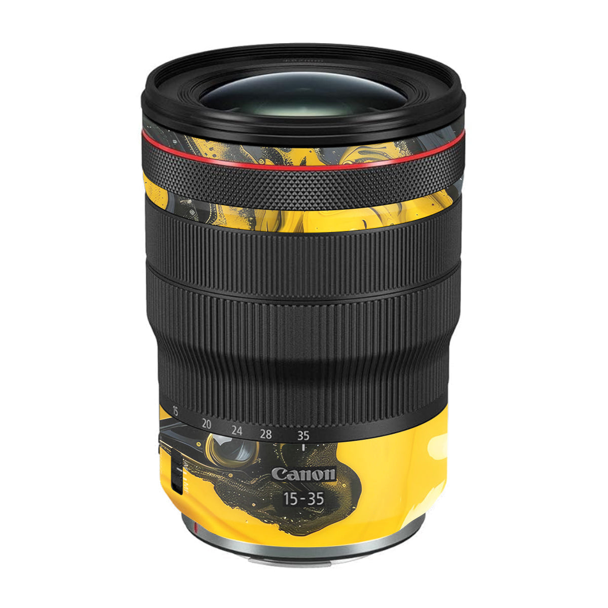 Yellow and Black Paint Swirls Canon RF 15-35mm F/2.8L USM Camera Lens Skin