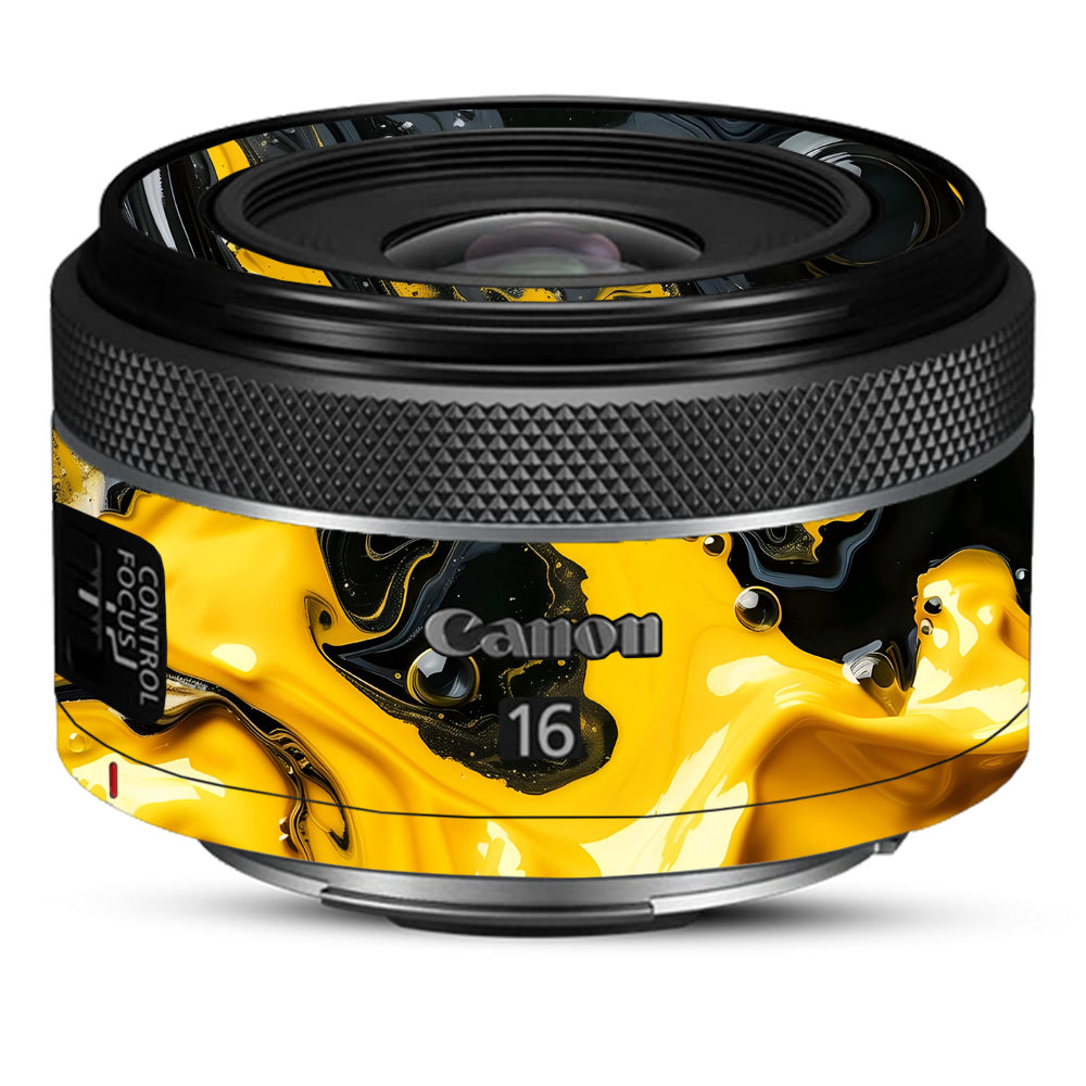 Yellow and Black Paint Swirls Canon RF 16mm f/2.8 STM Camera Lens Skin