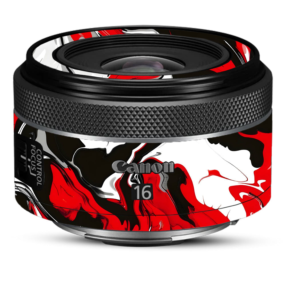Scarlet and White Motion Canon RF 16mm f/2.8 STM Camera Lens Skin