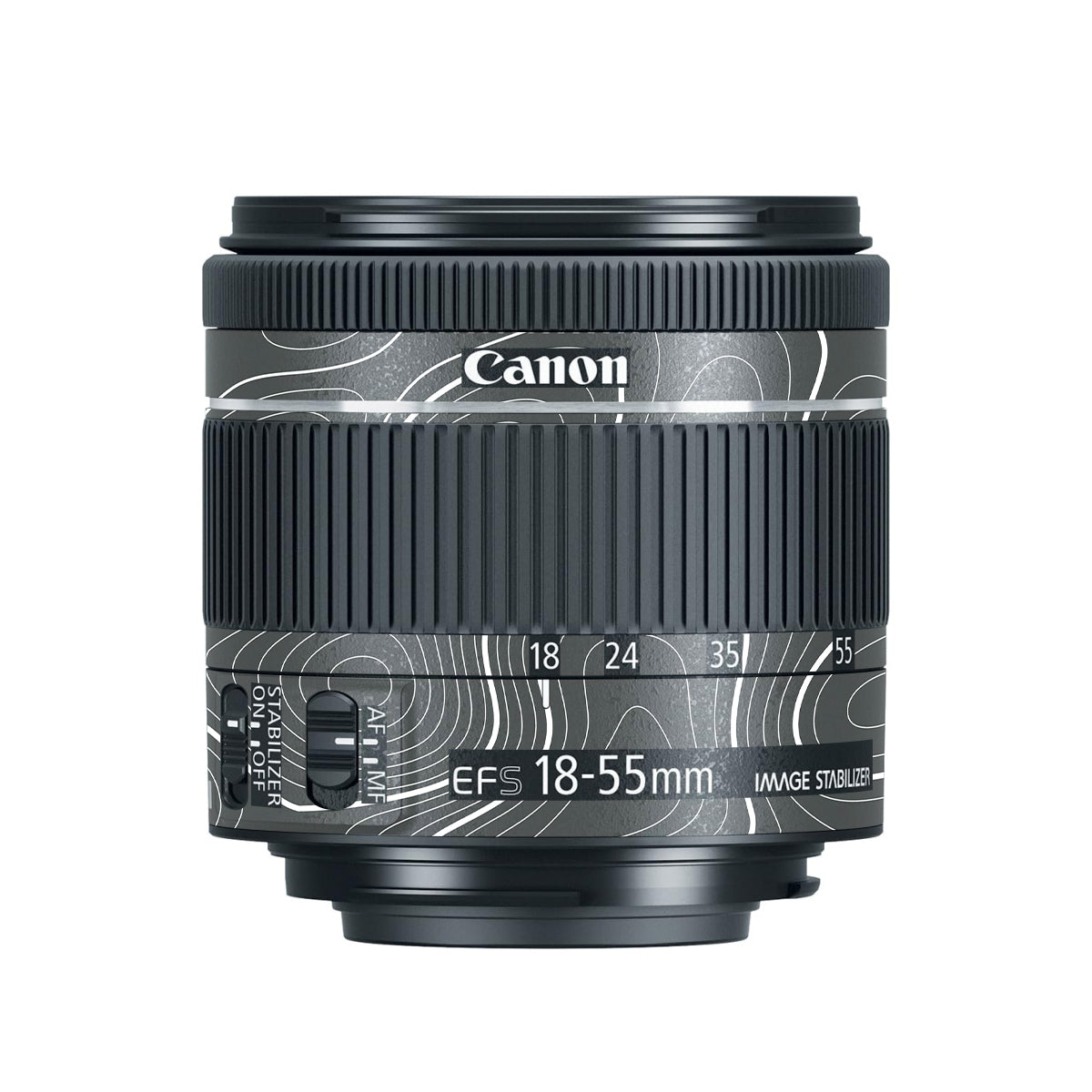 Grayscale Topographic Lines Canon EF-S 18-55mm F/4-5.6 IS STM Camera Lens Skin