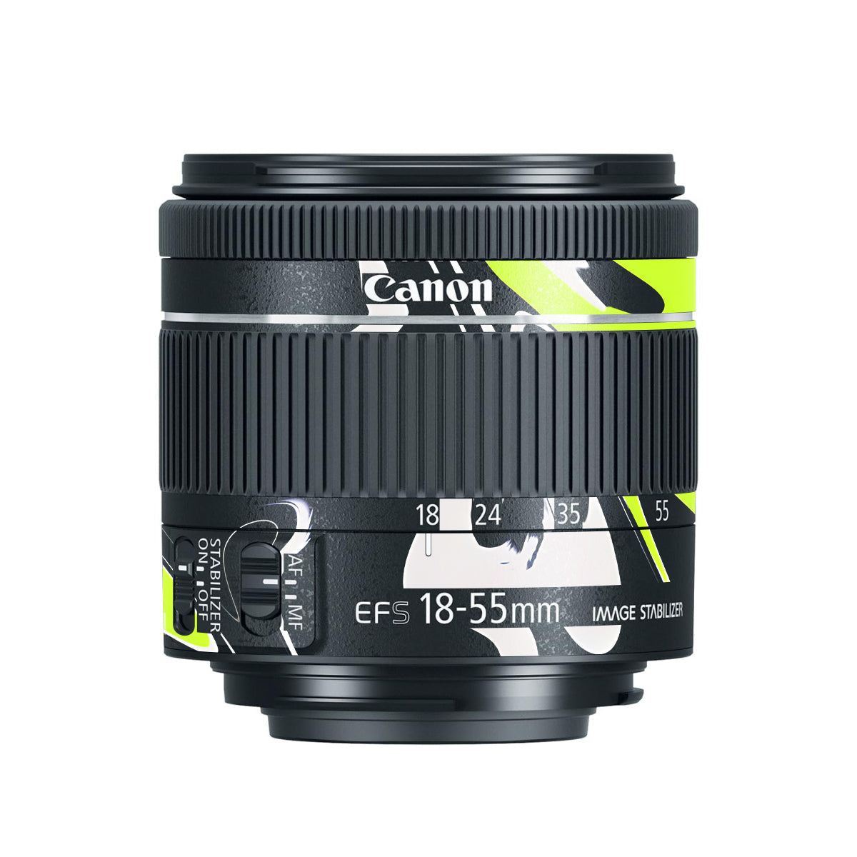 Neon Green and Black Pattern Canon EF-S 18-55mm F/4-5.6 IS STM Camera Lens Skin
