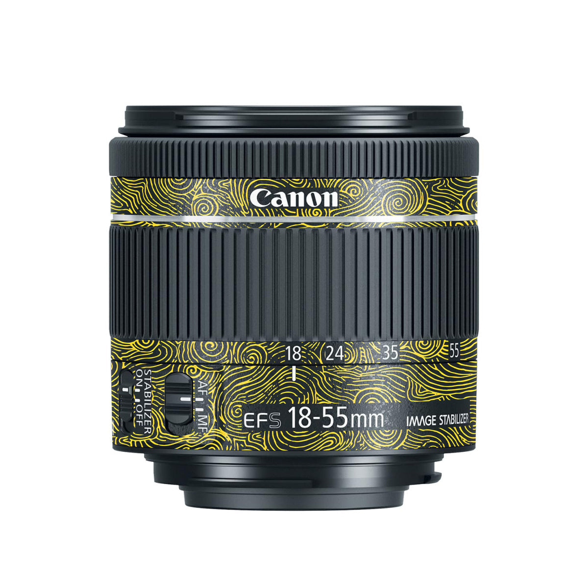 Yellow Spirals Canon EF-S 18-55mm F/4-5.6 IS STM Camera Lens Skin