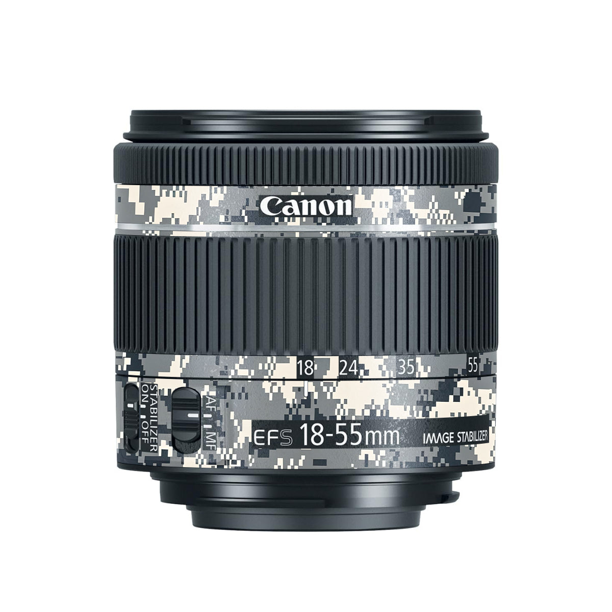 Grey Black Pixel Canon EF-S 18-55mm F/4-5.6 IS STM Camera Lens Skin