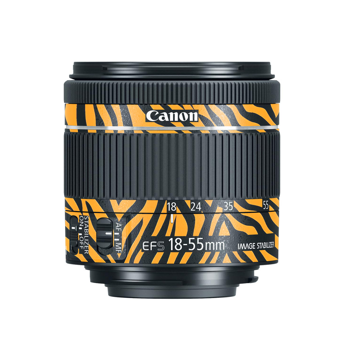 Zebra Gold Pattern Canon EF-S 18-55mm F/4-5.6 IS STM Camera Lens Skin