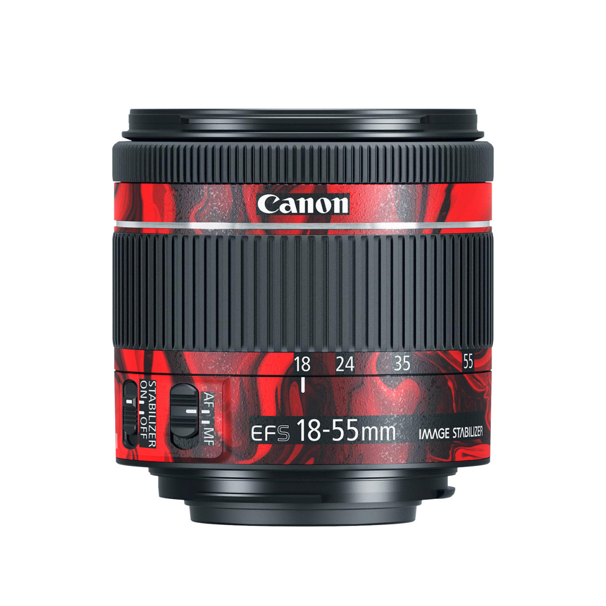 Red Lava Flow Canon EF-S 18-55mm F/4-5.6 IS STM Camera Lens Skin